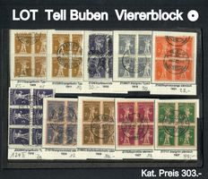 LOT Tell-Buben Vierblock  Stempel   in Schutzhülle Kat 303.-