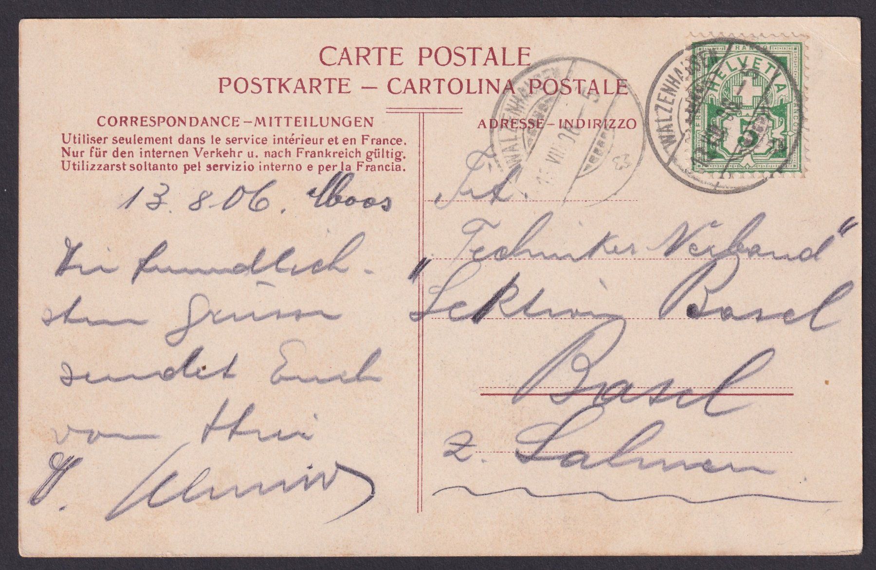 Cartoline postali: 1906, Gruss aus Moos Walzenhausen AR – Usato da Ebikon venduto da SilvioFreund 1