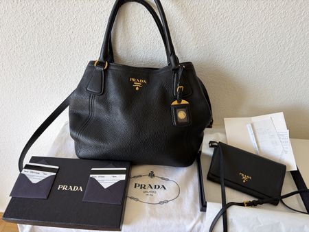 PRADA Vitello Daino Tote + Wallet/Abendtasche – Full Set