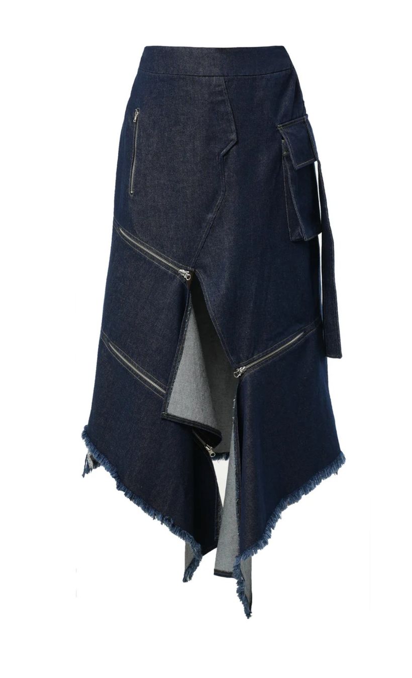 Gonne: Asymmetrischer langer Jeans-Rock - Handmade – Nuovo e nell'imballaggio originale da Zürich venduto da Naebeli 1