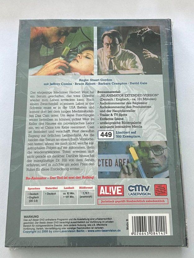 Tutti i DVDs: Re-Animator - Kleine Hartbox - Full uncut Langfassung – Nuovo e nell'imballaggio originale da Füllinsdorf venduto da VIDEO-ARCHIVES 2