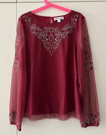 Festliches Langarmshirt Grösse 146-152 Bordeaux Rot