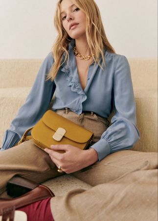 Sezane Seidenbluse Modell Chlo blau Grösse 38 gestickt