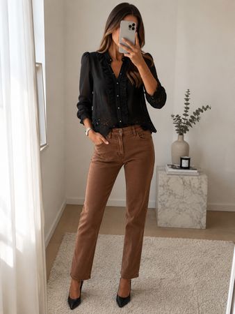 The Kooples Bluse mit Lochstickerei & Rüschen