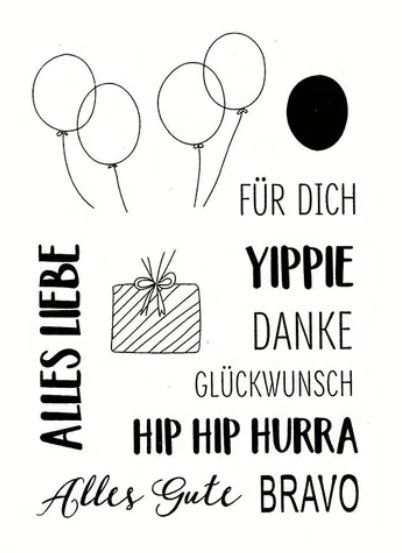 Timbri: Silikonstempel Geburtstag Hip Hip Hurra – Nuovo e nell'imballaggio originale da Kaltbrunn venduto da schere-stein-papier