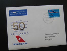 50 Jh PRO AERO Sonderflug Zürich - Lausanne + Stempel von