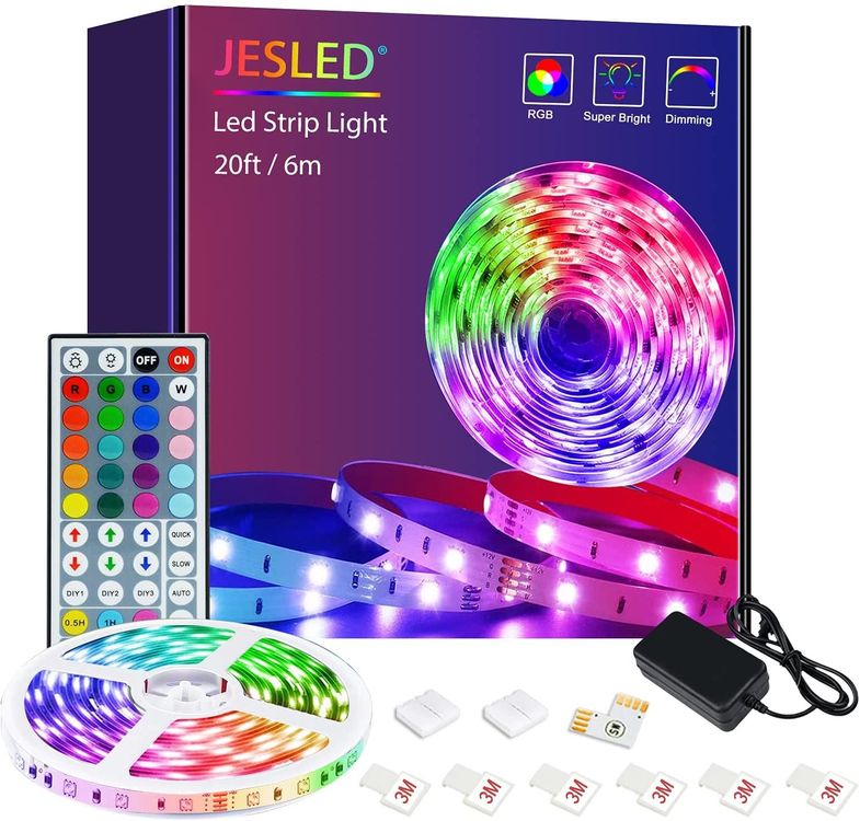 6m RGB LED Strip IP65 – 30 LED/m, Selbstklebend, 4-poliger Stecker, Für Innen/Außen