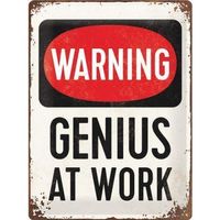 Blechschild 3D-WARNING GENIUS AT WORK - 30 X 40 CM