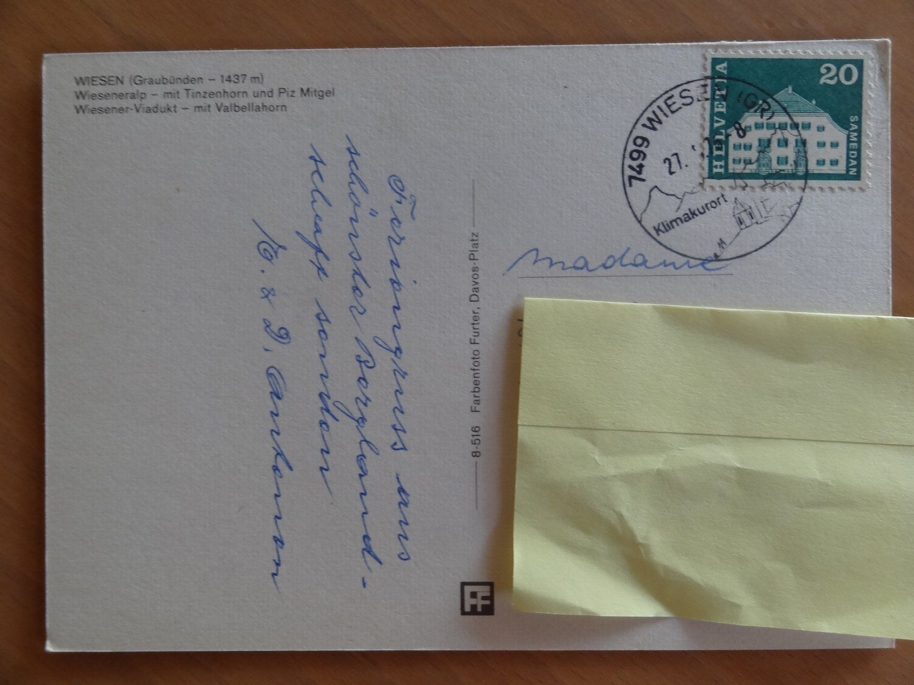 Cartoline postali: Wiesen - GR- 1976 – Usato da St Léonard venduto da Riglin 1