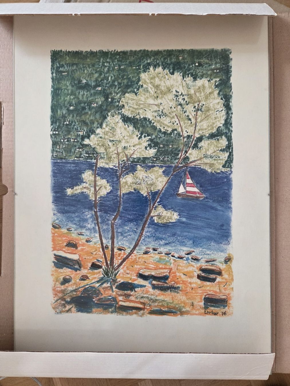 Gemälde: Antikes Bild  "Segelboot am See", 1976 – Gebraucht aus Küsnacht ZH von Nitzgi