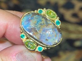 💲Australian Boulder Opal SS925 14k Yellow Gold Vermeil Ring