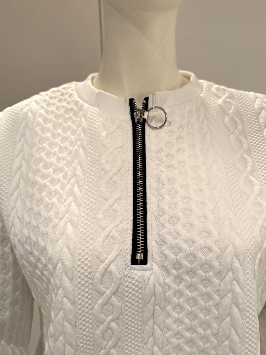 Maglioni & Felpe: Pull blanc en maille torsadée avec fermeture éclair  40 – Nuovo (secondo la descrizione) da Genève venduto da flocon06 2
