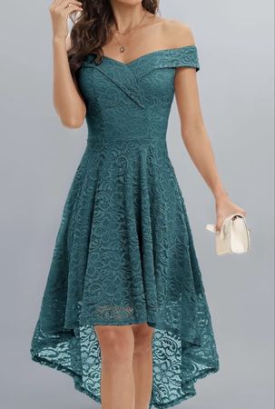 Spitze Kleid, petrol, Gr. M, schulterfrei, neuwertig