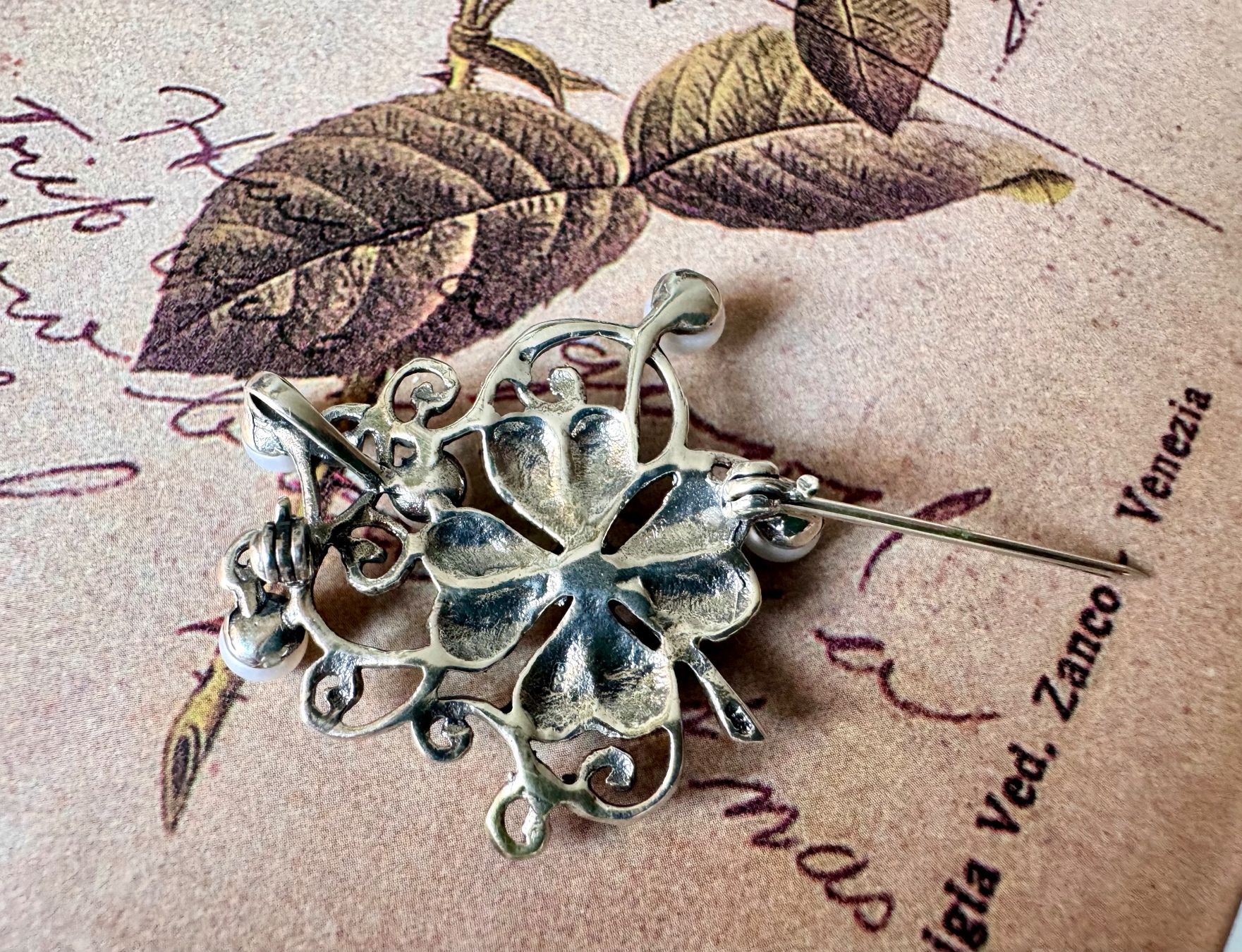 Spille & Fermagli: Vintage Kleeblatt Brosche mit Perlen Silber 925 Sterling – Nuovo (secondo la descrizione) da Zürich venduto da LIBELLA13 6