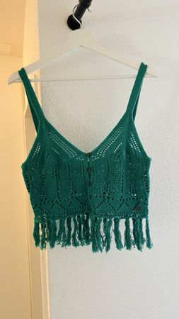 Desigual Emerald Knitted Fribged Cropped Top, L