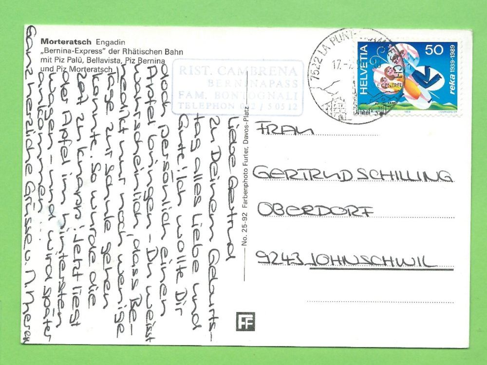 Cartoline postali: Morteratsch Engadin  RhB Bernina Express – Usato da Zürich venduto da t24_de 1