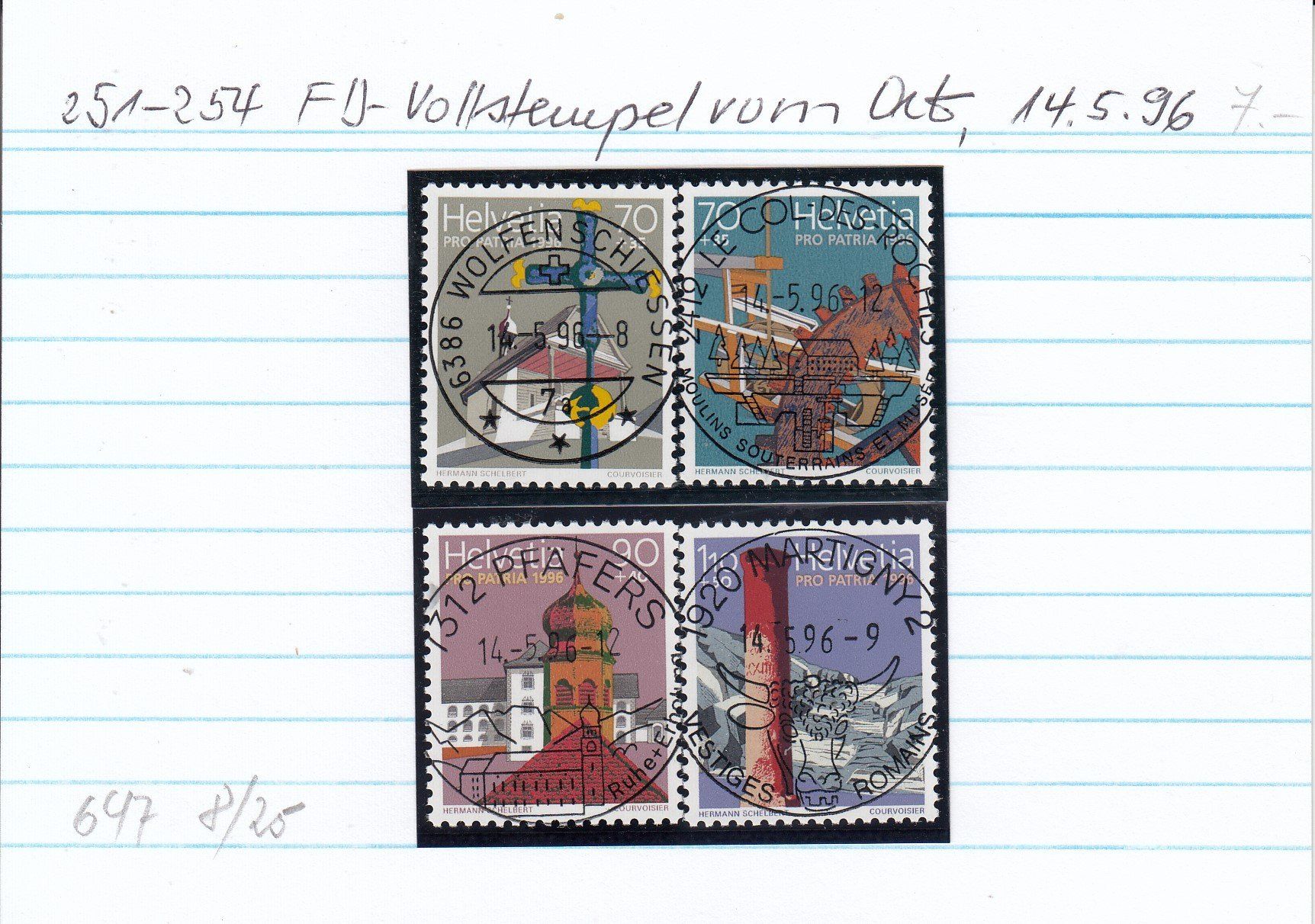 Tutti i francobolli: 251-254 FD-Vollstempel vom Ort, 14.5.96 – Usato da Spreitenbach venduto da Lienbi01 1