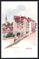 Litho Baden, Ortspartie am Flussufer