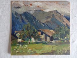 Adolf Kron Basel Oel auf Holz Weiler im Gebirgslanschaft