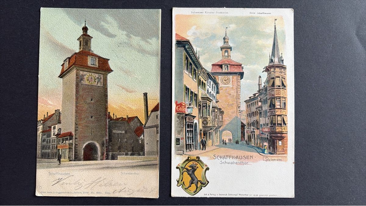 Cartoline postali: 2 AK Schaffhausen Schwabenthor – Usato da Au ZH venduto da Samson84