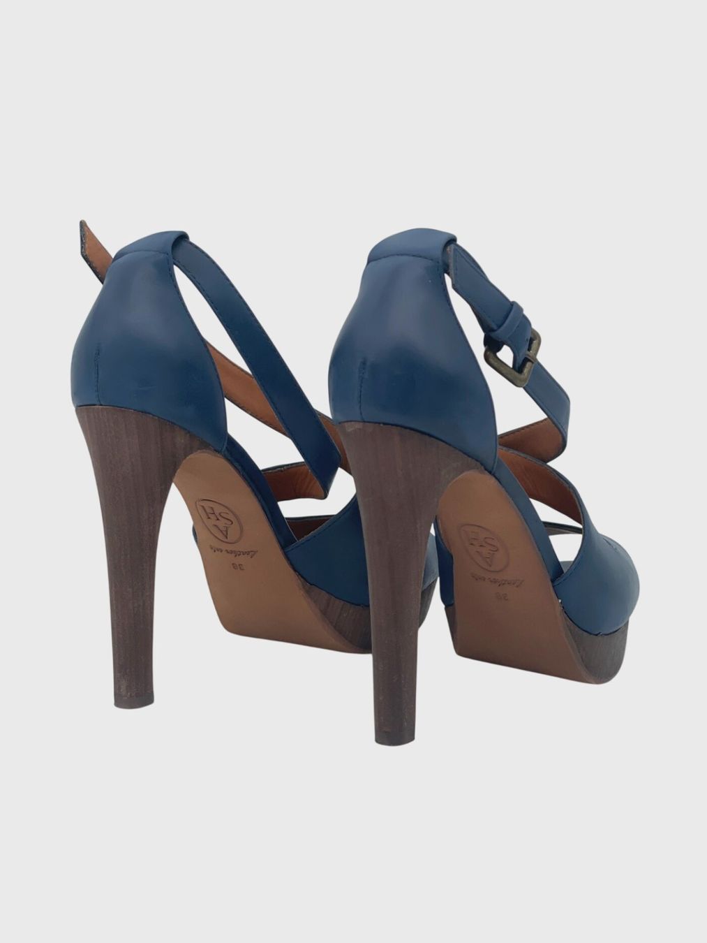 Ash Scarpe da donna: Ash Leather Sandale mit Absatz EU 38 Blau – Usato da Zürich venduto da shoe_shop 4