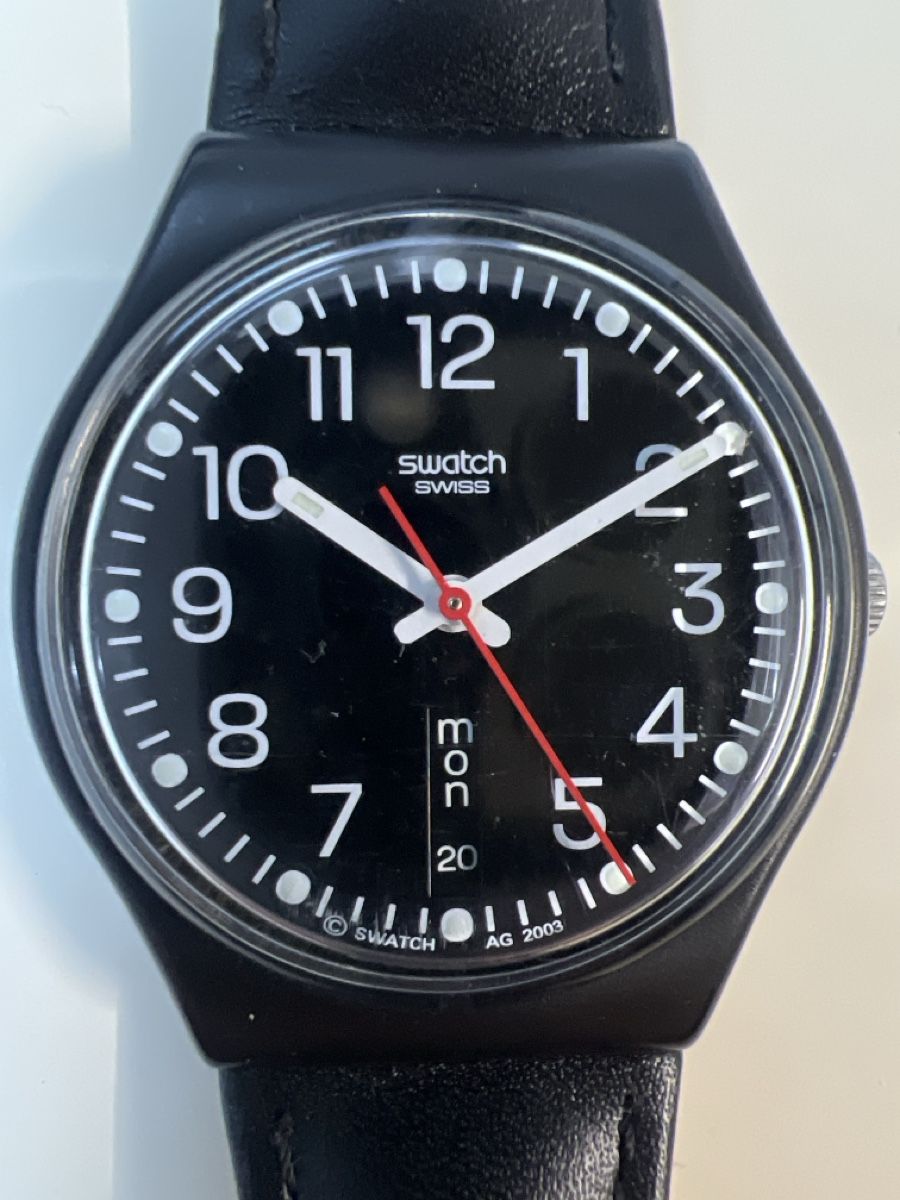 Swatch Orologi: Schwarze Swatch Uhr, EOC, 2003, inkl. Originalverpackung – Usato da Wollerau venduto da Plakatfreund