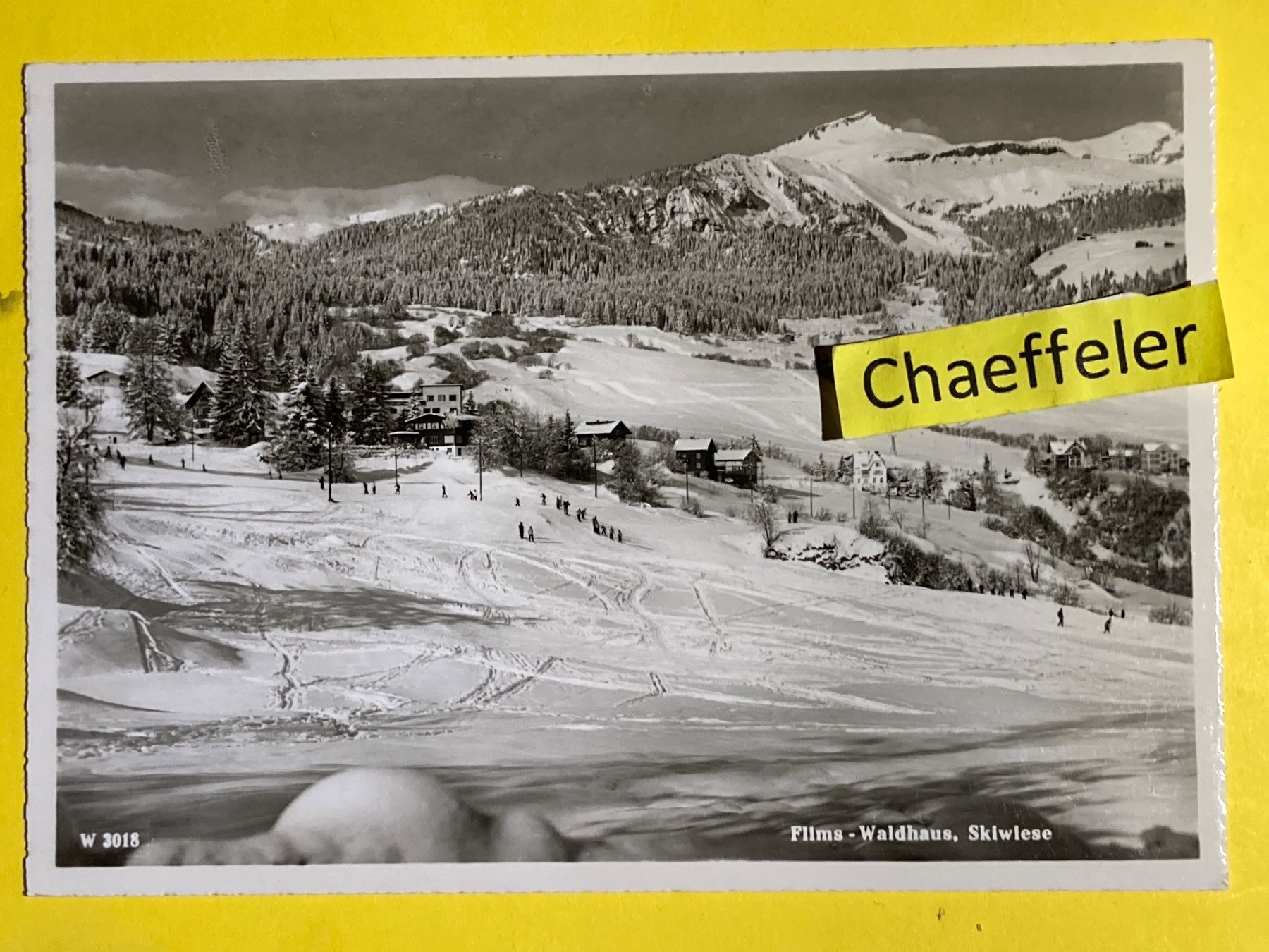 Cartoline postali: 1953 Flims-Waldhaus, Skiwiese – Usato da Zürich venduto da Chaeffeler