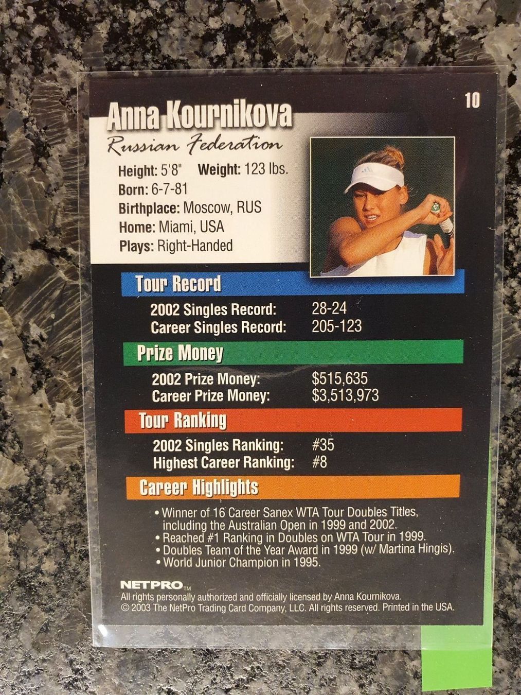Carte collezionabili: Anna Kournikova Netpro 2003 Tennis – Usato da Oberdorf BL venduto da BaldenEagle 1