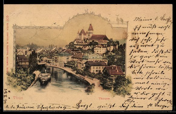 Cartes postales: AK Thun, Ortsansicht mit Schloss – D'occasion à Berlin par bartko-reher