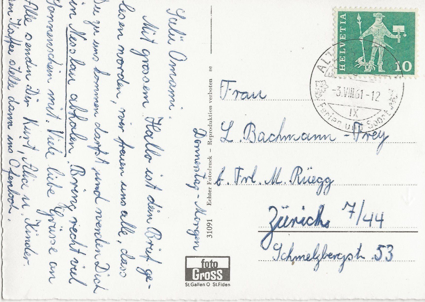 Cartoline postali: Alt St. Johann, 1961 – Usato da Frauenfeld venduto da Merk52 1