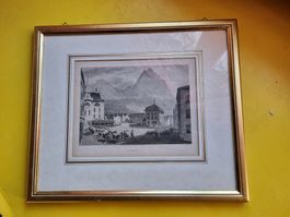 Schwyz, alte Ansicht, gerahmt - Schwyzer Stahlstich