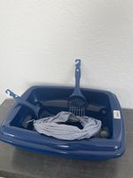 Katzentoilette mit Schaufel und Spieltunnel grau blau