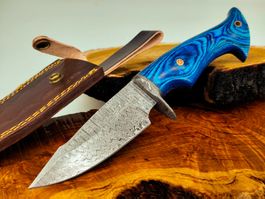 GEPRÜFT B Damast Messer Damascus Knife inkl. Lederscheide