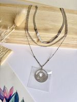 Collier 3 rangs, lotus zen, acier inoxydable