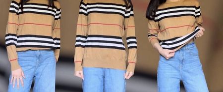Maglione donna beige a righe  stile classico