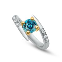 Zirkon Ring mit 6 Diamanten und Gelbgold 18K. Fassung