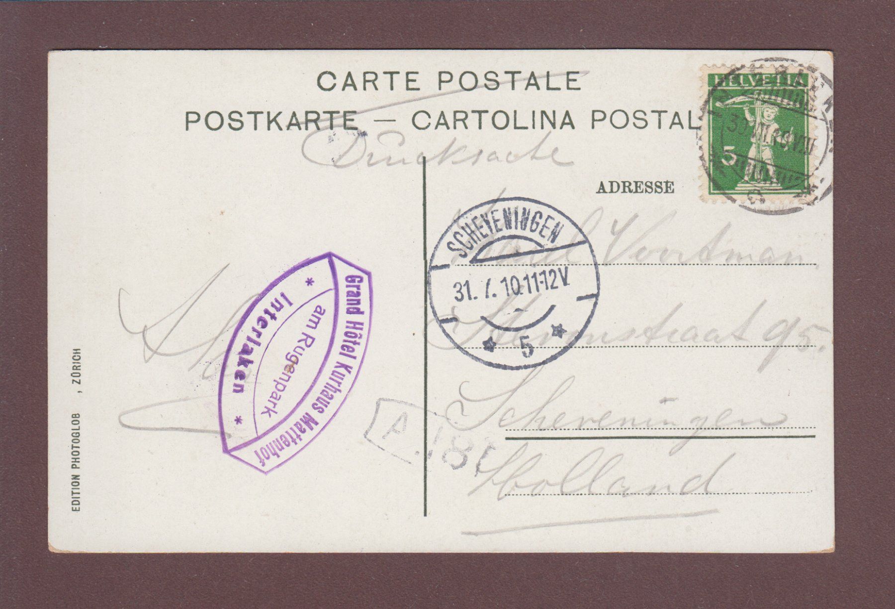 Cartoline postali: MÜRRENBAHN - Eiger - 1910 Hotel Stempel – Usato da Pully venduto da nicecards 1