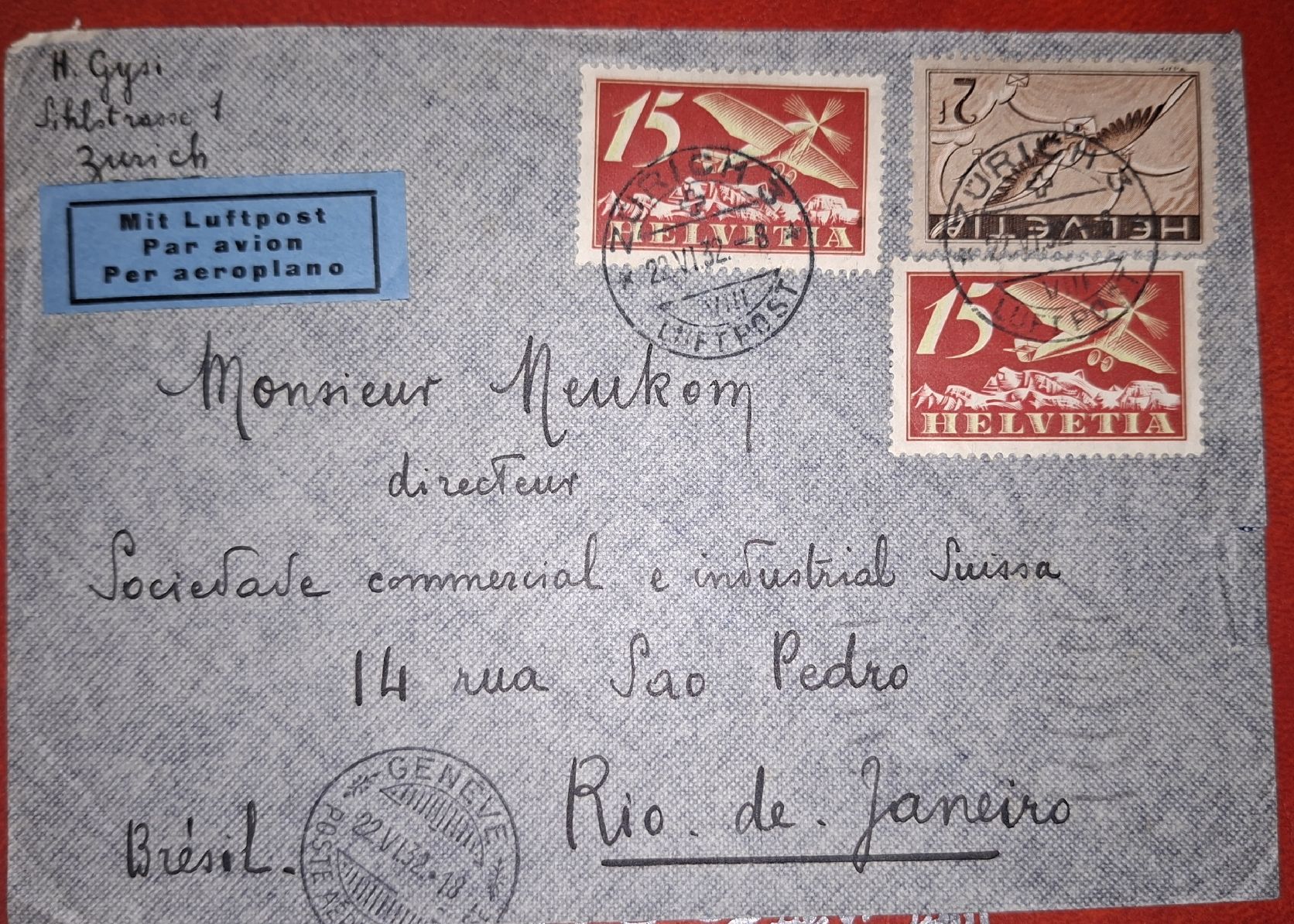 Tutti i francobolli: Flugpostbrief nach Rio de Janeiro – Usato da Balgach venduto da SIMEON27