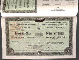 BERNER-ALPENBAHN-GESELLSCHAFT Prioritätsaktie 500 Fr. (1906)