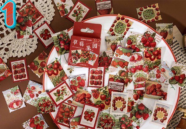 46 Stk. Aufkleber Süsse Erdbeeren Erdbeerkuchen (8 Muster) (Neu und ...