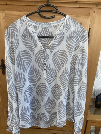 Damenbluse NILE Blattmuster Weiss/Grau Grösse S 100% Viscose