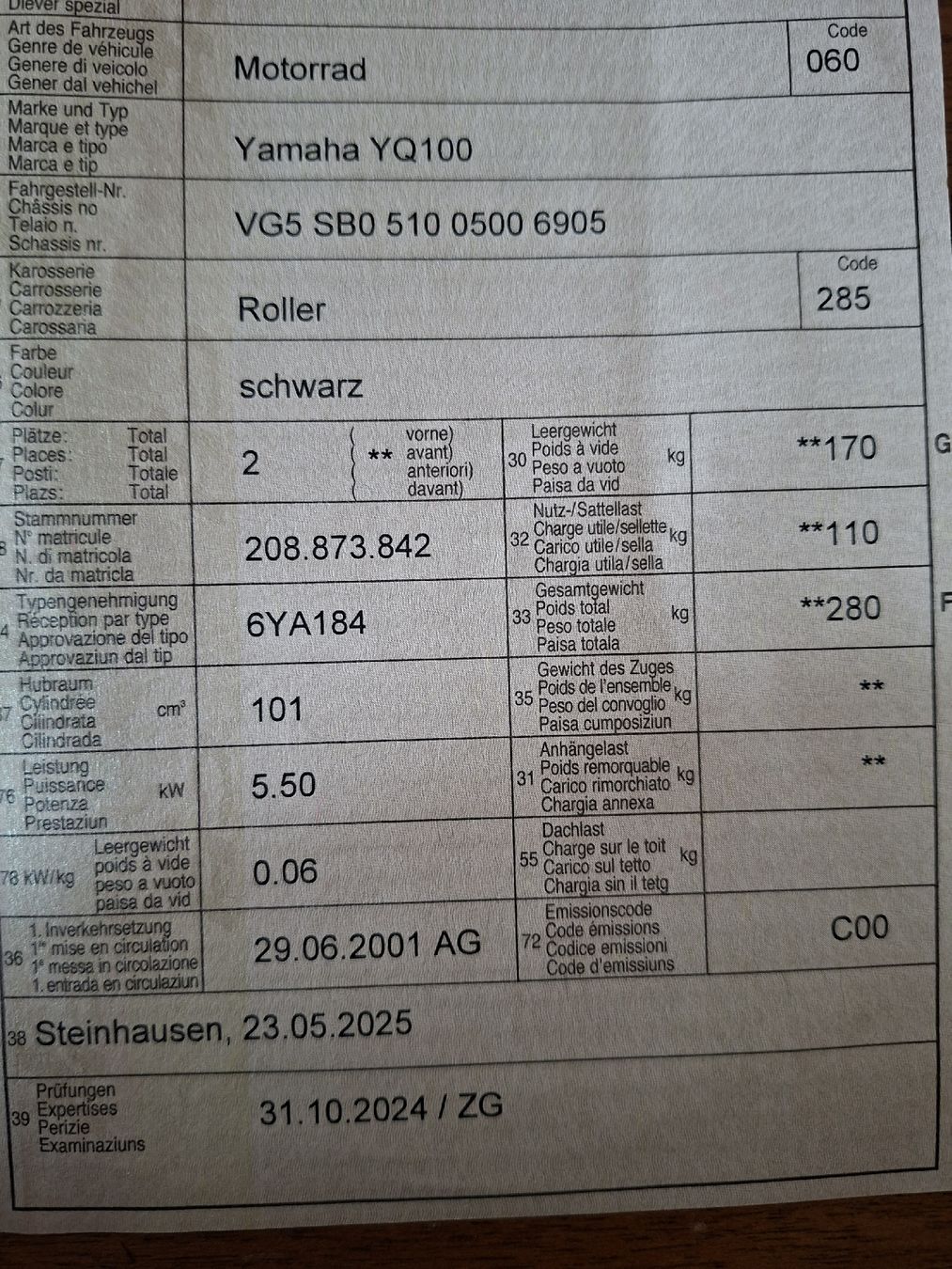 Yamaha Scooter: Yamaha Aerox 100 ab CHF 1.- – Usato da Menzingen venduto da th85 9