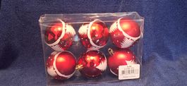 6 Christbaumkugeln rot mit Tannenmotiv neu in OVP