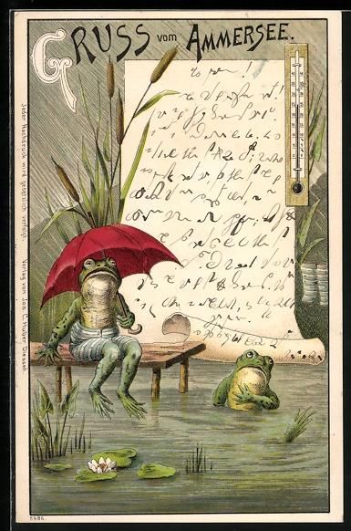 Cartes postales: Frosch in Badehose mit Regenschirm grüs – D'occasion à Berlin par bartko-reher