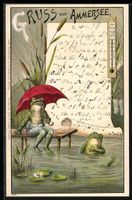 Frosch in Badehose mit Regenschirm grüs