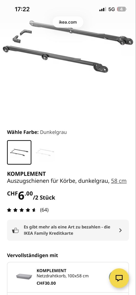 Ikea Altro per la casa: Ikea Komplement Netzdrahtkorb inkl. Schienen, grau, 100x58cm – Usato da Brunnen venduto da luc_8fgh 1