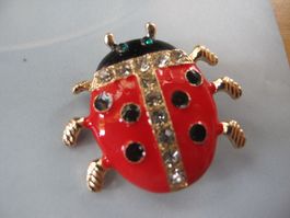 Brosche Glückskäfer Marienkäfer mit Strass Steinen