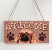 SCHILD MIT PEKINGESE *WELCOME*, AUS HOLZ NEU