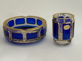 ART DÉCO Aschenbecher & Zigarettenhalter BÖHMISCHES GLAS