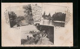 AK Vevey, Panorama mit Wasserpartie